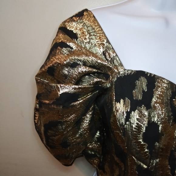 Zara Black & Gold Lame´ Puffed Sleeve Special Occasion Cropped Top - Picture 5 of 15